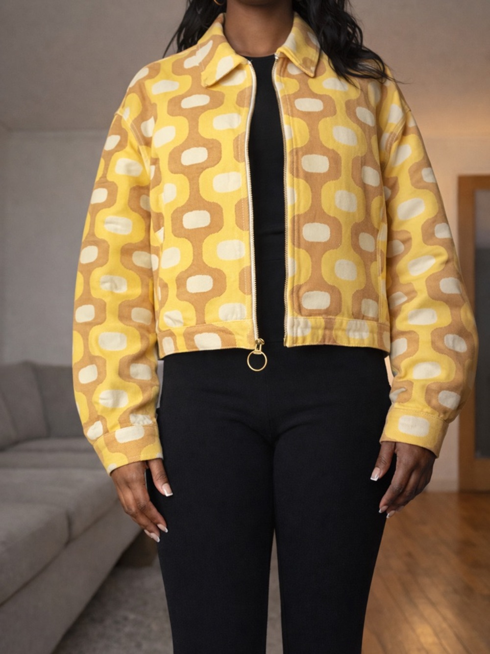 Big Bud Press Yellow Geometric Zip Bomber Jacket